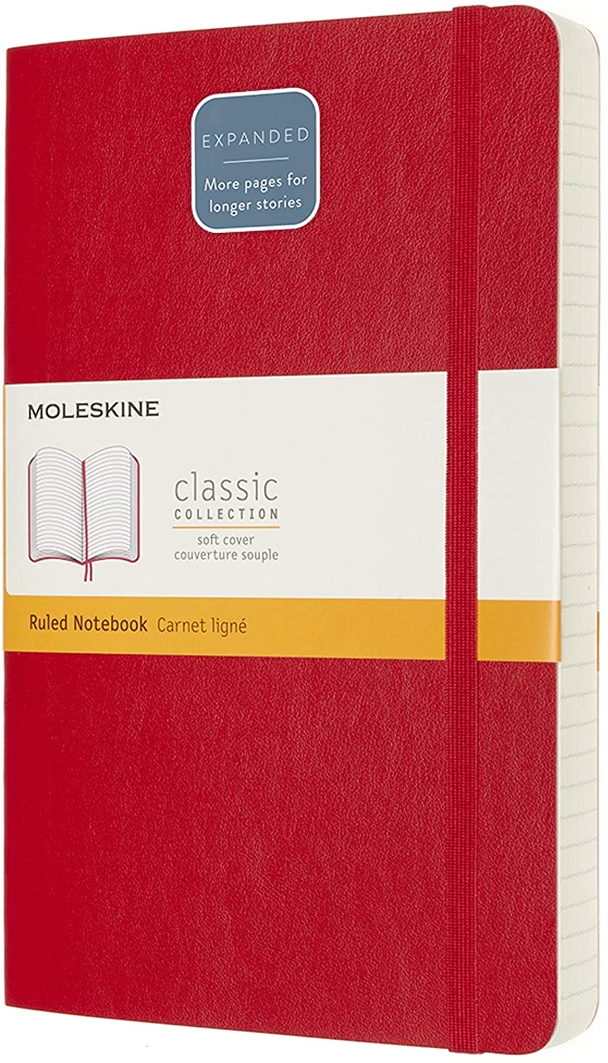 Moleskine, Classic Notebook Expanded, Ruled Notebook, Soft Cover and Elastic Closure, Size Large 13 x 21 cm
