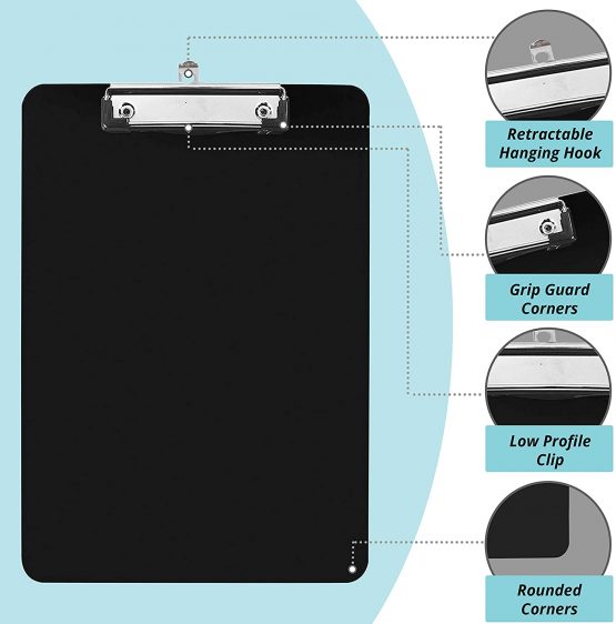 Belle Vous Black Plastic Clipboards (6 Pack) - 22.5 x 31.5cm / 8.86 x 12.4 Inches - Strong & Durable A4 Size Writing Clipboard with Low Profile Clip - Document, Letter & Memo Holder for Home & Office - Image 4