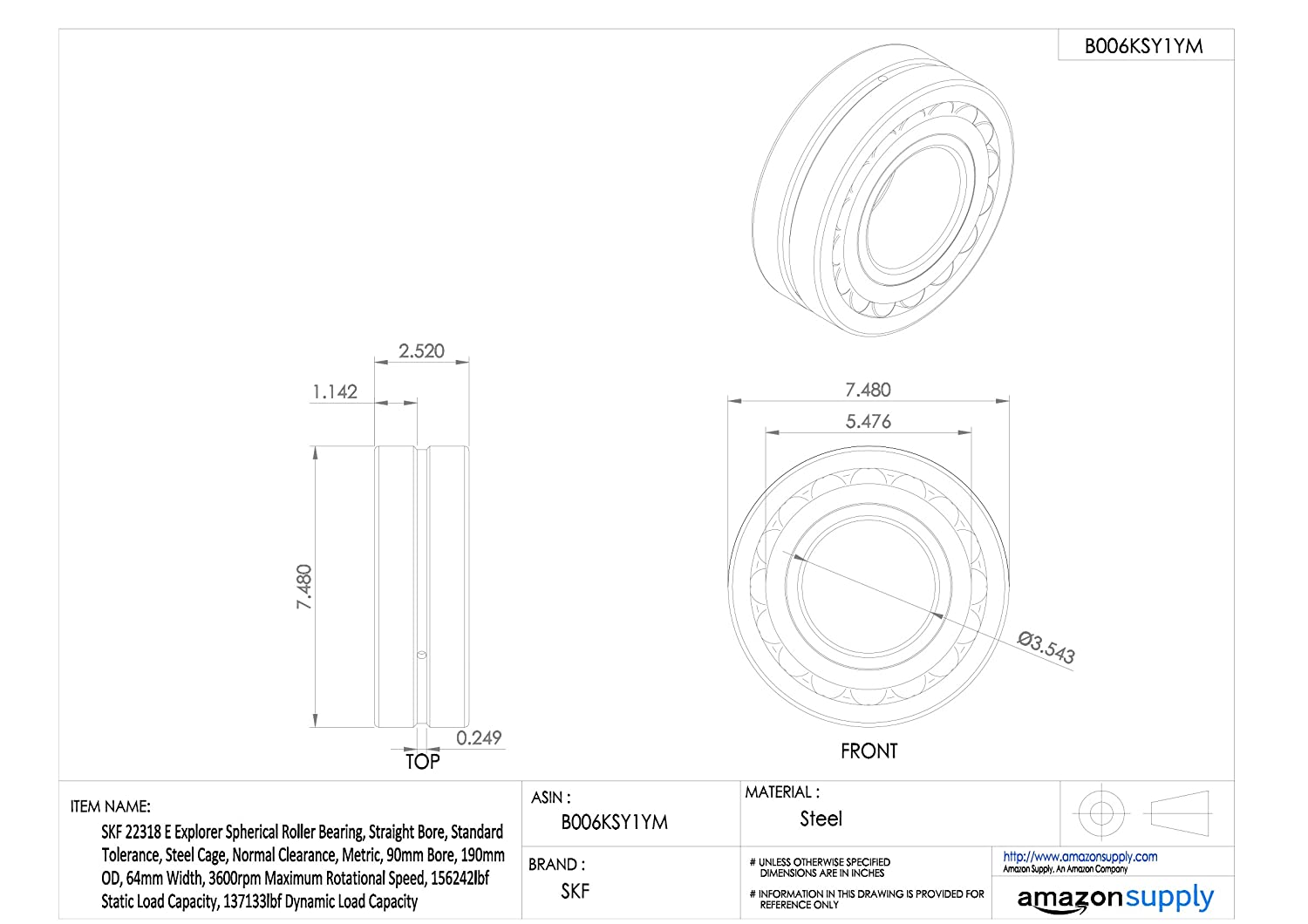 SKF 22318 E Spherical Radial Roller Bearing - Image 2