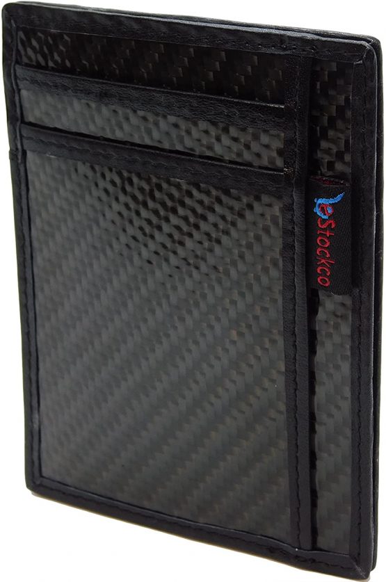 eStockCo Credit Card Wallet Holder Carbon Fibre Leather Trim RFID Protected