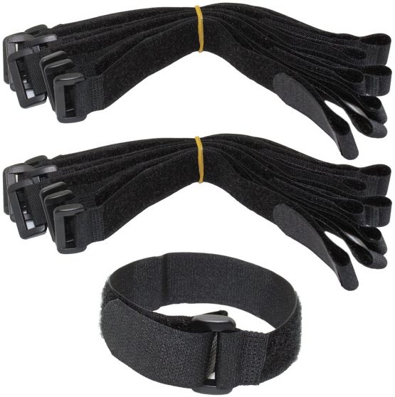 LJY 16-Pack Hook and Loop Straps Nylon Cable Ties Organizer Fastener, 30 cm x 2.5 cm, Black