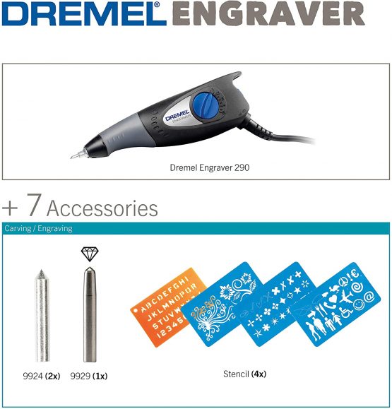 Dremel 290 Engraver - Compact Engraving Pen Tool with 3 Engraving Tips and 4 Craft Stencils for Engraving Wood, Metal, Ceramics, Plastic, Leather - Image 2