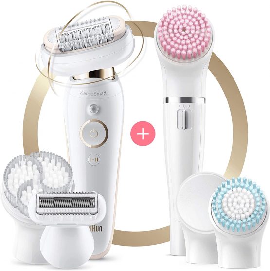 Braun Silk-épil 9 Flex Beauty Set Epilator With Flexible Head for Easier Hair Removal, Electric Shaver & Trimmer, FaceSpa, Pressure Guide, Wet & Dry, UK 2 Pin Plug, 9-100, White