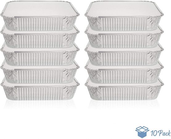 Pack of 10 Square Aluminum Container Pans with Lids ~ Foil Trays with Lids ~ Trays Good for Baking, Cooking, Storing and Freezing ~ 23cm x 23cm (9 inch x 9 inch) - Image 2