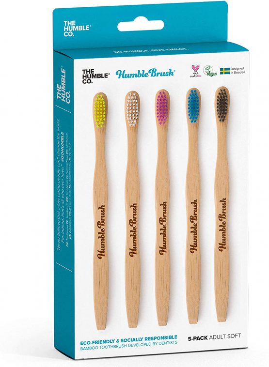 The Humble Co. Bamboo Toothbrush Family Pack (5-p) | Soft Bristles | Biodegradable, Eco-Friendly, Vegan for Your Everyday Oral Care, Dentist Approved