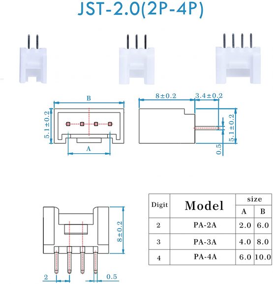 CQRobot 600 Pieces 2.0mm JST-PA JST Connector Kit. 2.0mm Pitch Female Pin Header, JST PA - 2/3/4 Pin Housing JST Adapter Cable Connector Socket Male and Female, Crimp DIP Kit. - Image 3