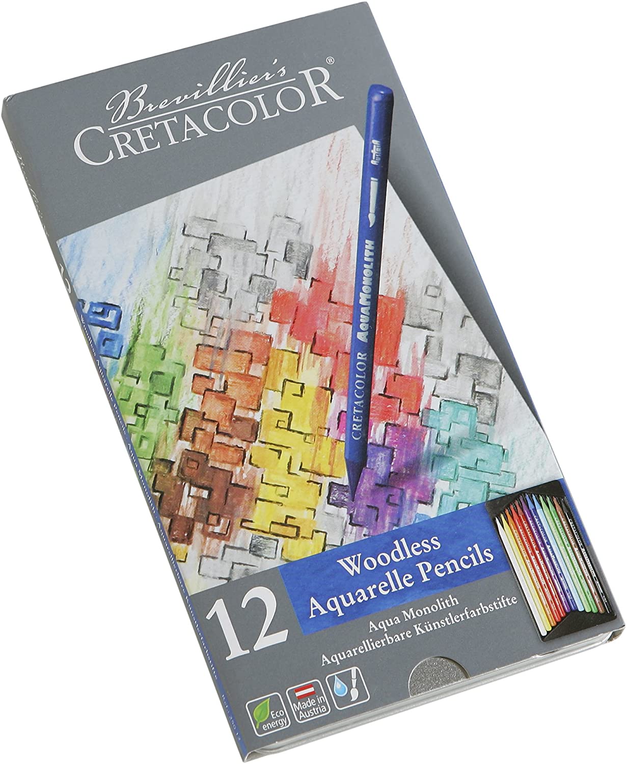 Cretacolor Aqua Monolith Paint Leads Assorted Pack of 12 Metal Case, Multi-coloured, 12 count (Pack of 1)
