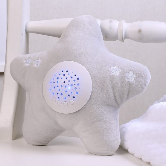 Little Chick London Bed Time Soother Plush Star Projector (Soft Grey, Twinkle Lights)