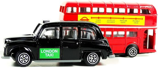 Diecast Genuine London Bus and London Taxi Set (Mini) Souvenir - Moving Wheel Action - Sightseeing - Hop On Hop Off - Toy - 5 Passenger Cab - Hackney Cab - London Souvenir - Image 2