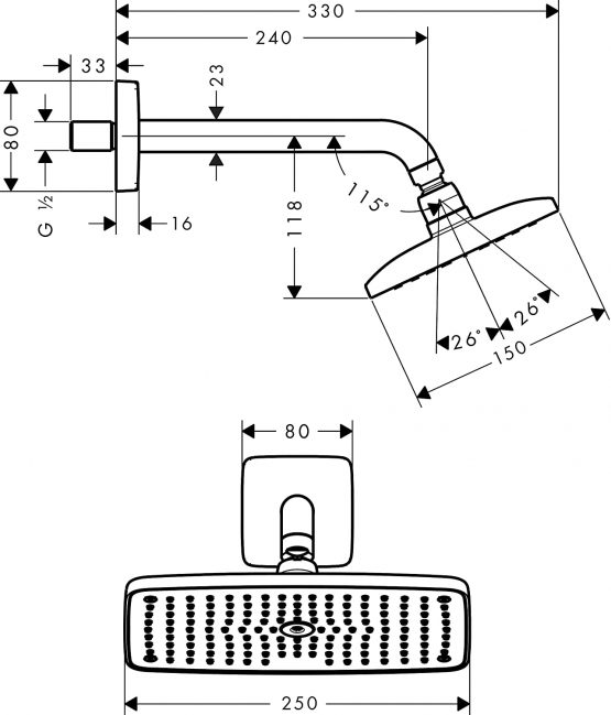 hansgrohe Raindance E 250 Air overhead shower with 240 mm shower arm, chrome 27370000 - Image 3