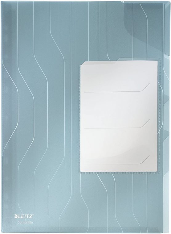 Leitz Combifile Tab Folder A4, Clear Blue Matt Finish, Top Left Open, 200 Micron Polypropylene, Pack of 3, 47290035