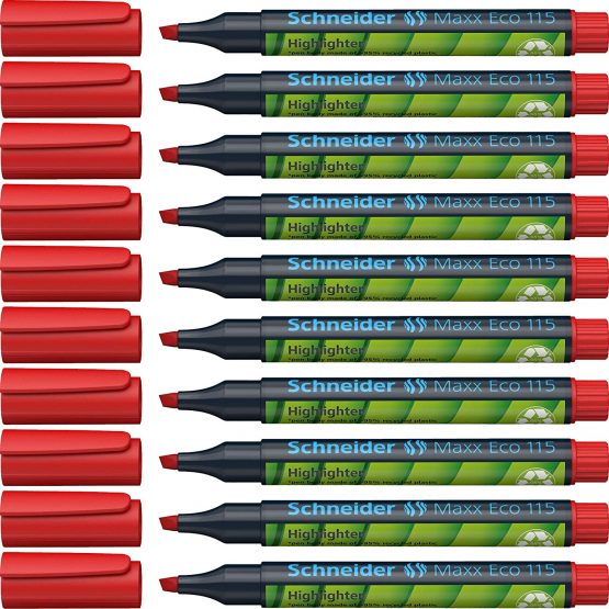Schneider Maxx Eco 115 Highlighter Refillable With Cartridge 666 Non-Fading with Clip Pack of 10 Red