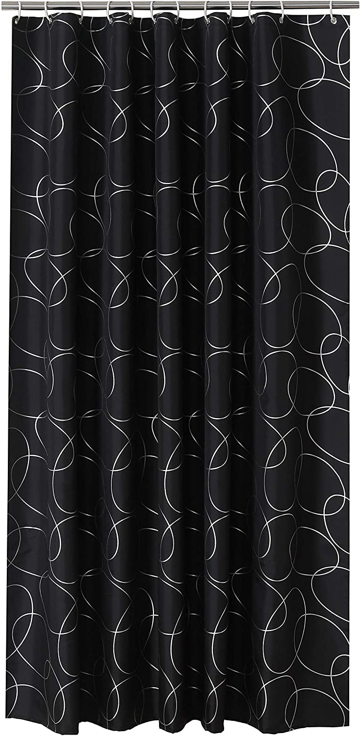 Sfoothome Polyester Fabric Shower Curtain Waterproof/No Mildews Bathroom Shower Curtains,Black Siliver Circle (180 * 200 CM)