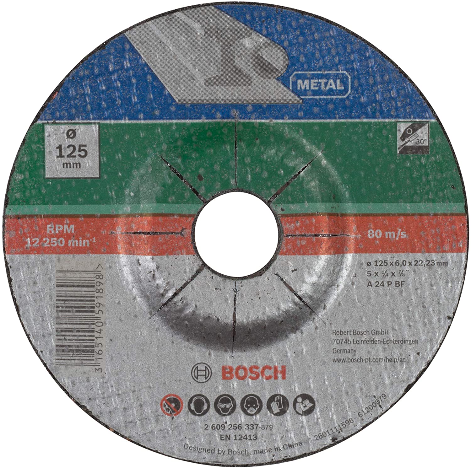 Bosch 2609256337 Metal Grinding Disc with Depressed Centre, Multi-coloured, 125 mm