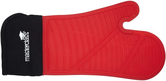 KitchenCraft MasterClass Heat and Water Resistant Oven Glove, Silicone/Cotton, Black/Red