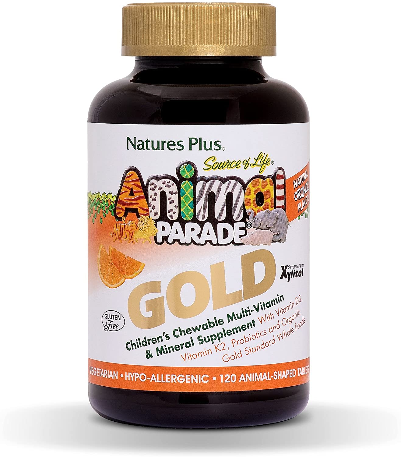 NaturesPlus Animal Parade Gold Children Multivitamin, Orange Flavour, Chewable Animal Shaped Tablets, Vegan, Gluten Free