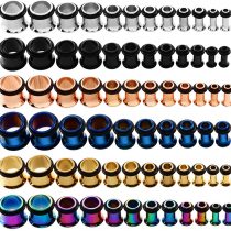KUBOOZ 9pairs Stainless Steel Single Flared Ear Plugs Kit Tunnels Gauges Stretcher Piercings Mixed Size 14G-00G