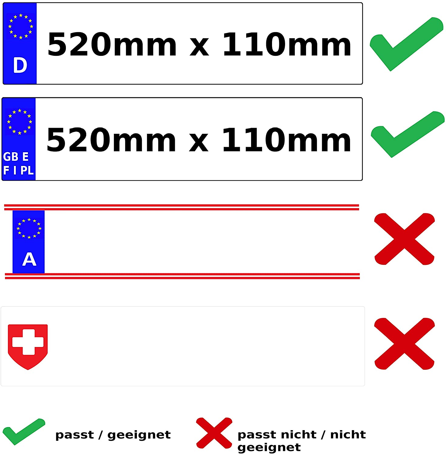 2x Number Plate Holder for Car, License Plate Holder, stainless steel, for UK Registration Plates, 520 x 110 mm, 8 Screws - Image 4