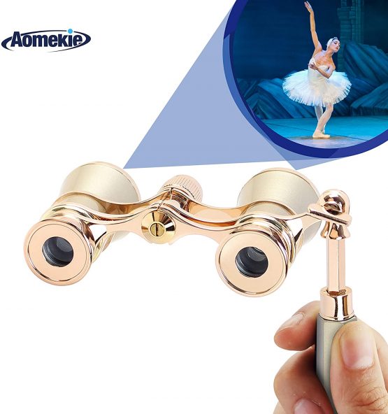 Aomekie Theatre Opera Glasses Binoculars 3X25 with Chain for Theater Horse Racing Classical (Sliver)