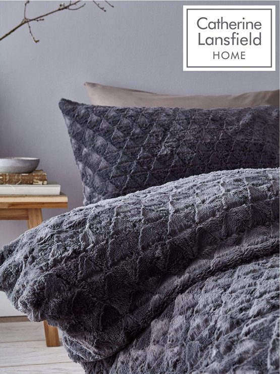 Catherine Lansfield Soft Touch Diamond Fur Single Duvet Set Grey - Image 3