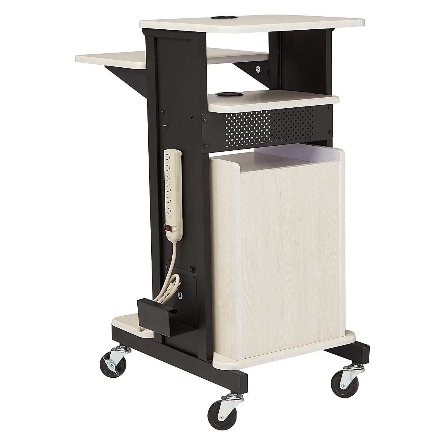 Oklahoma Sound PRC-250 Deluxe Presentation Cart, 30" Length x 18" Width x 40.5" Height, Ivory Woodgrain - Image 3