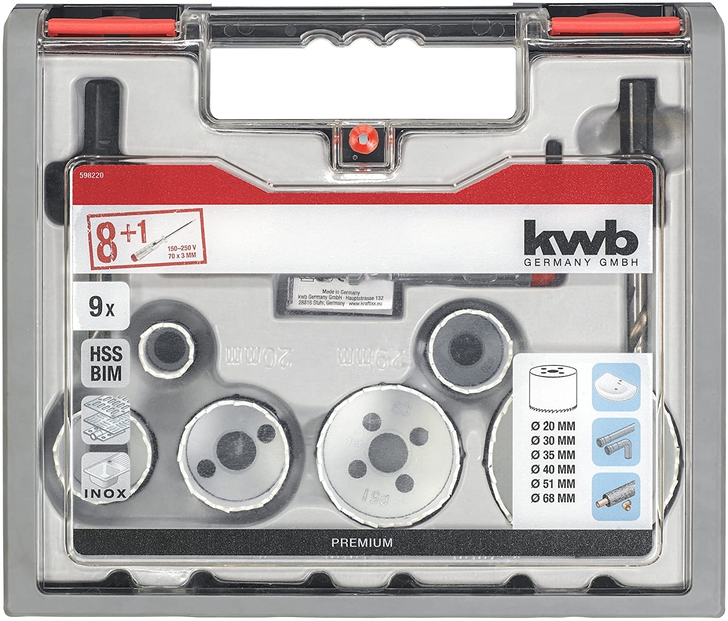 kwb 9-Piece Professional Bi-Metal Hole Saw Set, Vario Tooth Design, 8% Cobalt, Includes Voltage Tester, diameter 20, 30, 35 - Image 2