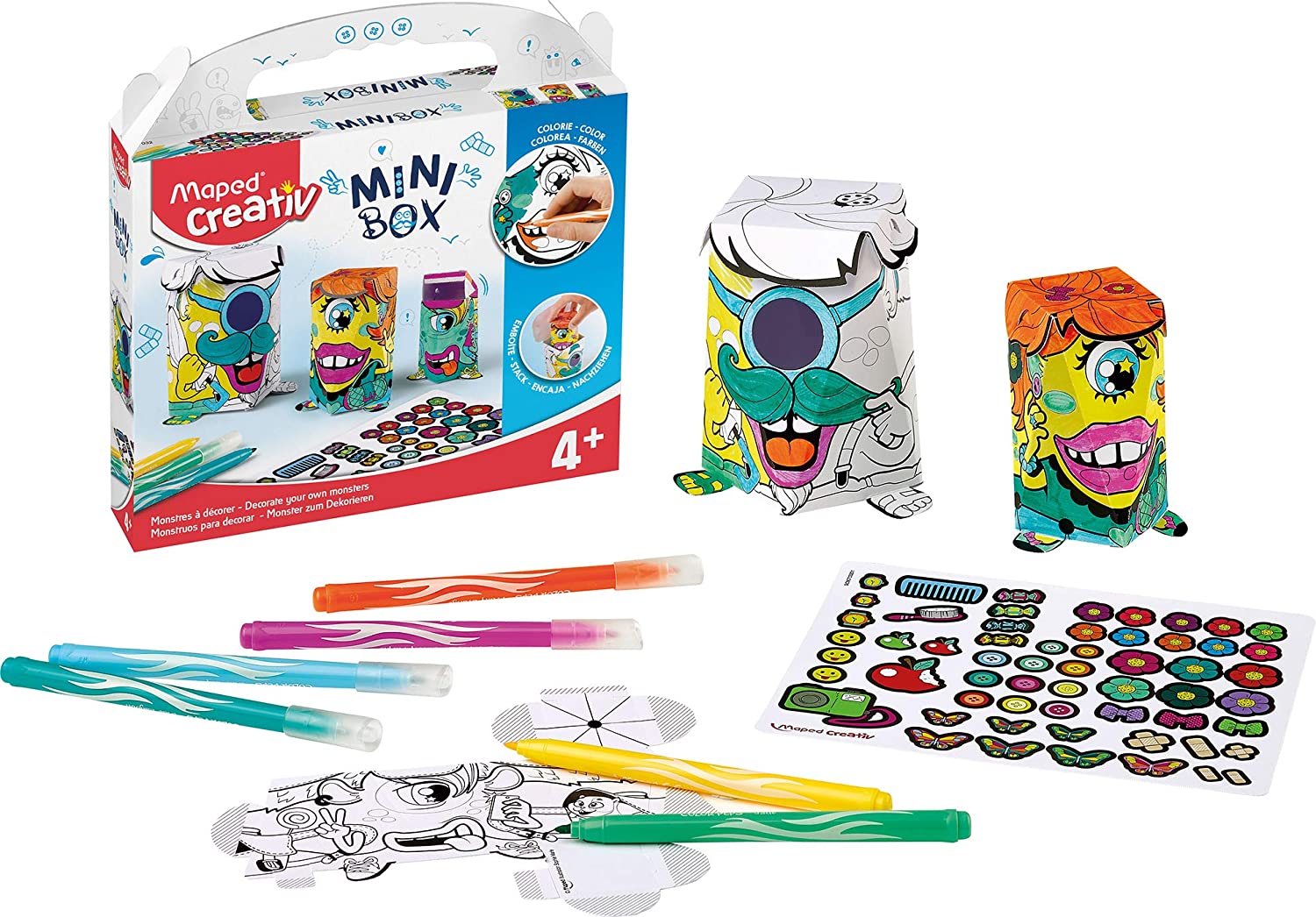 Maped Creativ Mini Box Stackable Paper Toys and Colouring Assorted Fun Activity Set for Kids 4+