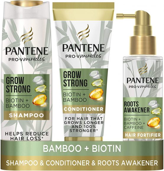 Pantene Grow Strong Shampoo and Hair Conditioner Set with Biotin, Bamboo & Caffeine, Hair Loss Treatment Set with Hair Loss & Hair Growth Shampoo, Hair Conditioner and Hair Thickening Treatment