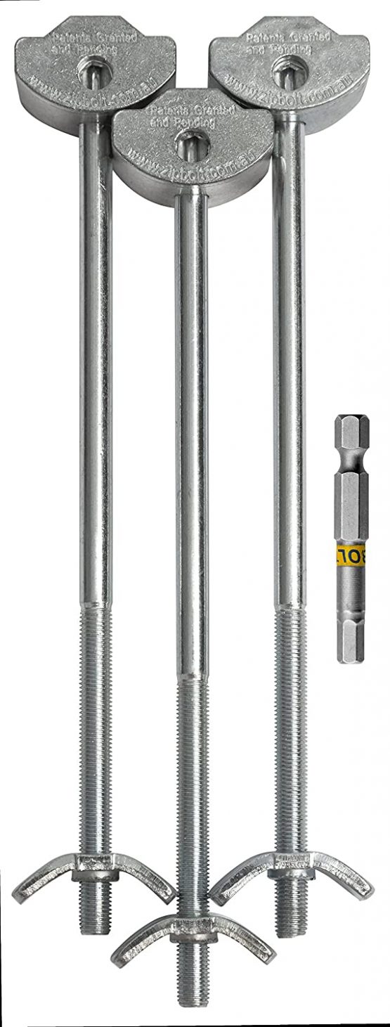 ZIPBOLT QT10.700 WORKTOP Connector 164mmPACK of 3 INC 50mm Driver BIT, 164mmx20mm