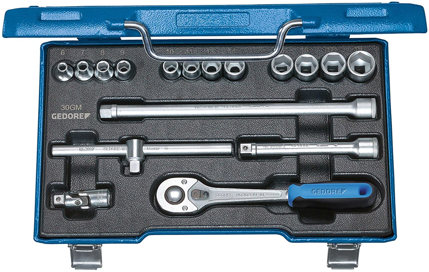 Gedore 30GMU-10 3/8-Inch Tool Set - Blue/Silver (17-Piece), Variety Pack