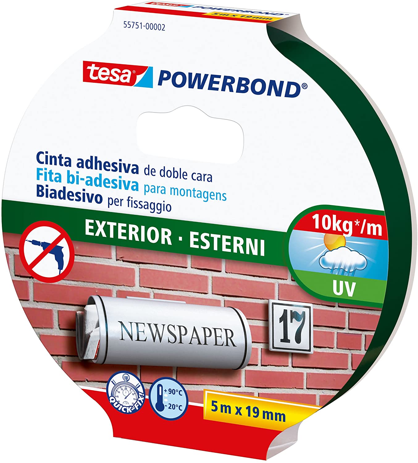Tesa Powerbond Exterior 5m x 19mm Mancheta, Standard, No