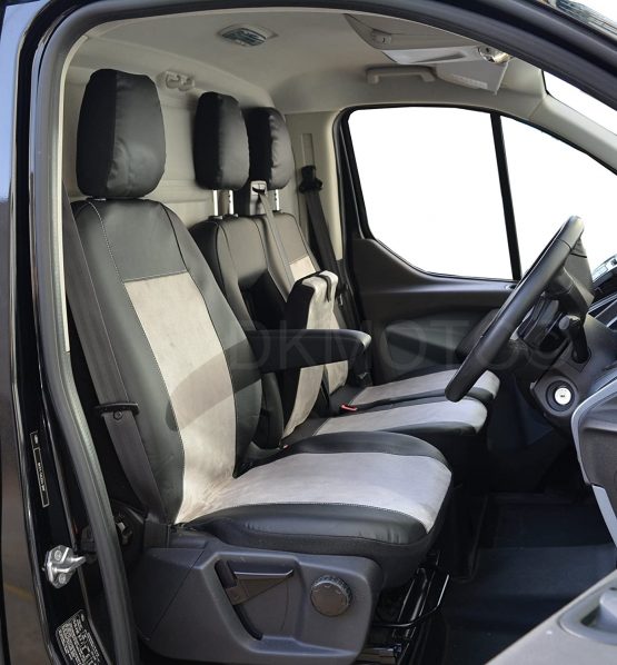 DKMOTO DK704B/G Premium Tailored Van Seat Covers for Ford Transit Custom with Fold Down Table Leatherette - Image 4