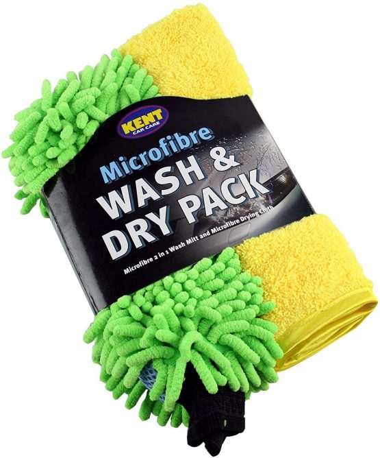 Kent Car Care GKEQ2459 Microfibre Wash Mitt & Drying Cloth Colours May Vary