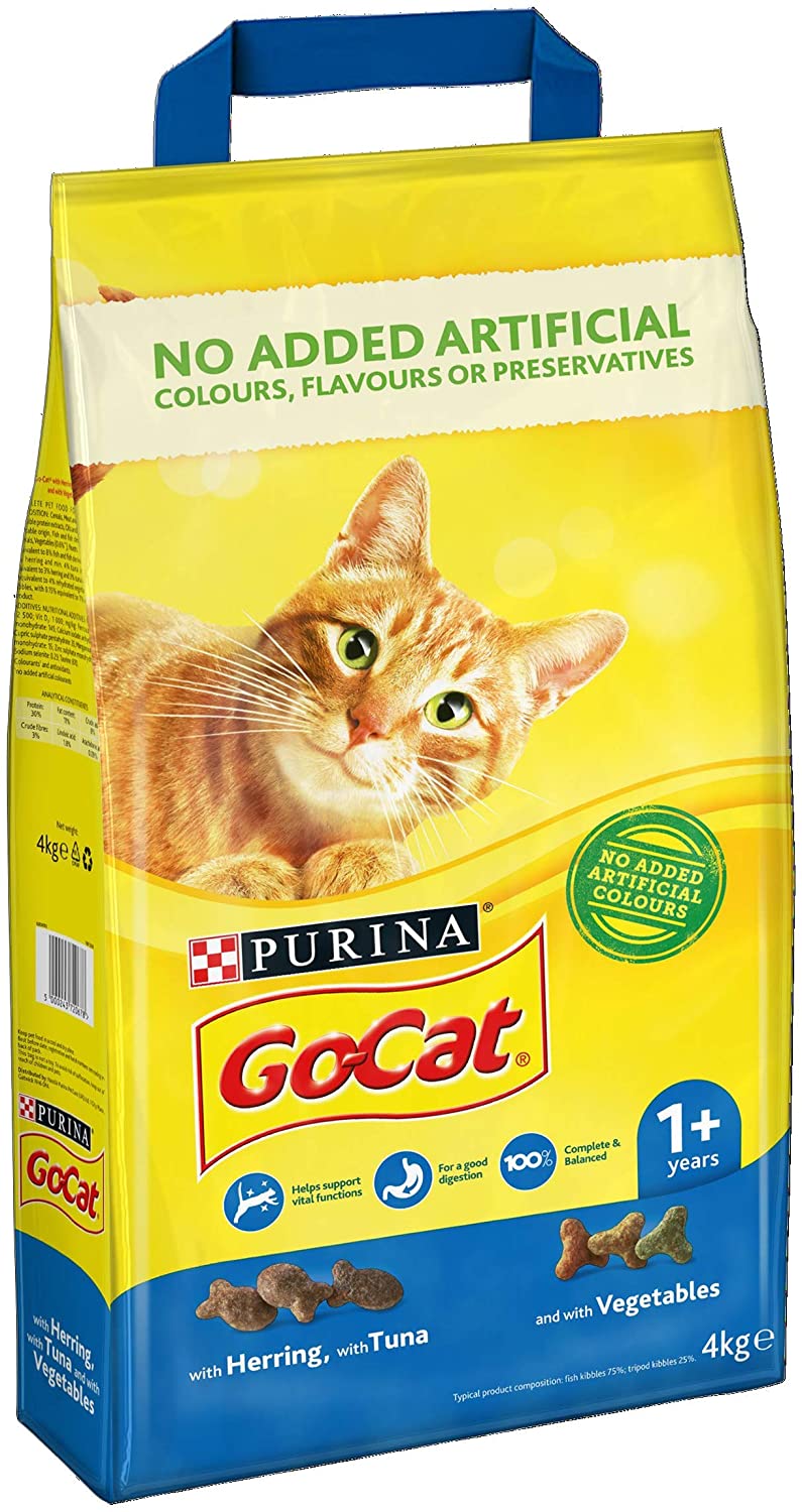 GO-CAT Adult Herring and Tuna Dry Cat Food 4kg, Pack of 2, 4 kg (Pack of 2)
