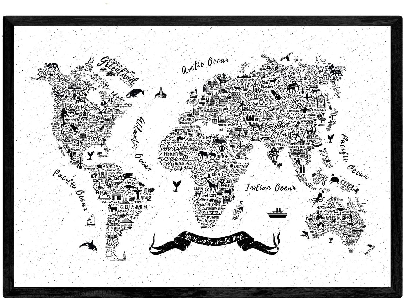 Nacnic Poster with typographic map. Sheets with maps of the world. A3 size, Mundi Map Points And Title Below