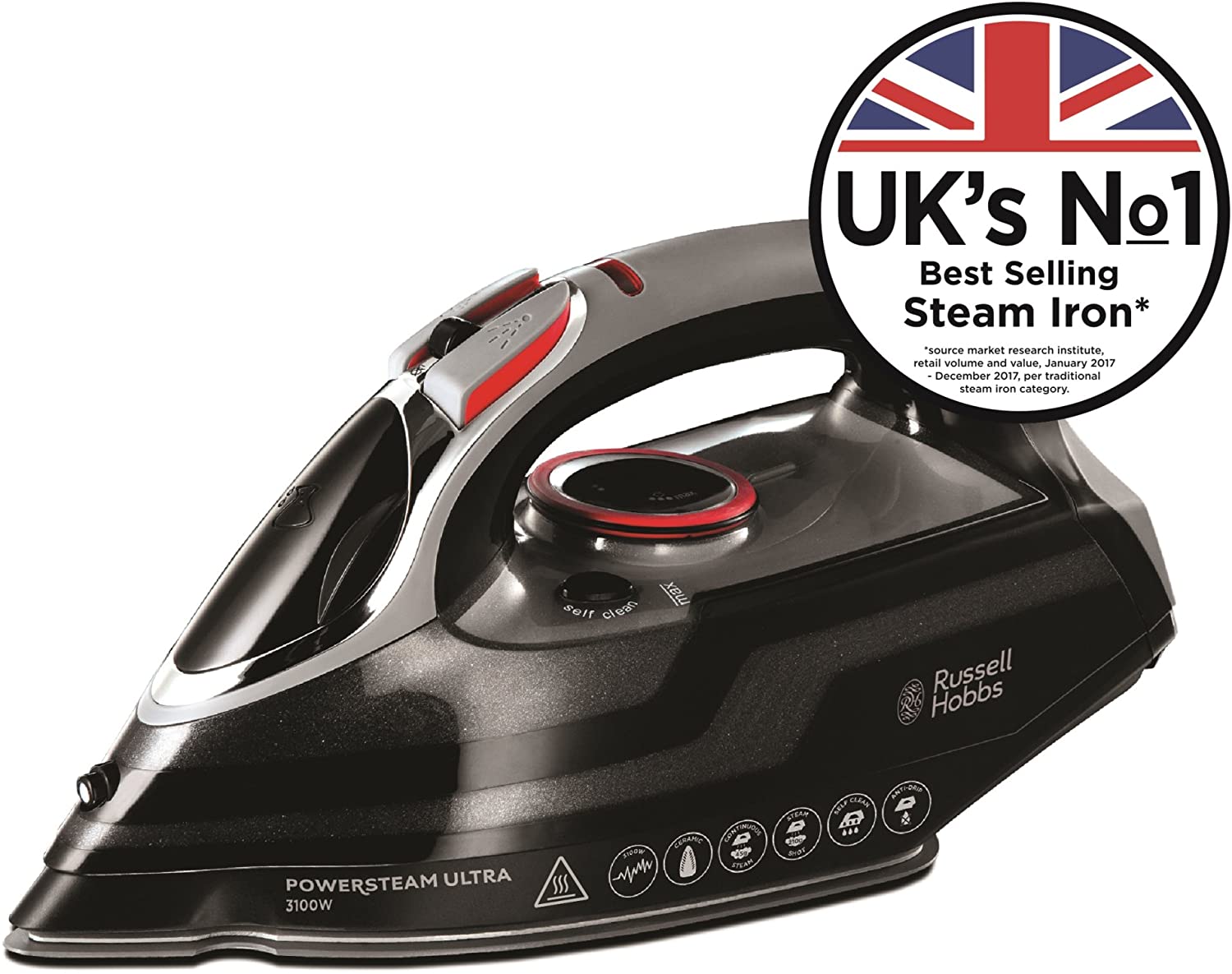 Russell Hobbs Powersteam Ultra 3100 W Vertical Steam Iron 20630 Black