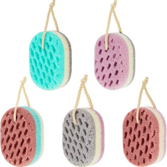 5 Pieces Soft Bath Sponge Gentle Soothing Body Sponge Natural Fiber Exfoliating Shower Sponge for Women Men Kids, Random Color (Oval Shape)