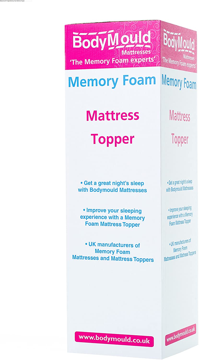 Bodymould Memory Foam Mattress Topper with Cover, 4 Inch, UK King, Beige, UK King (150 x 200 cm) - Image 3