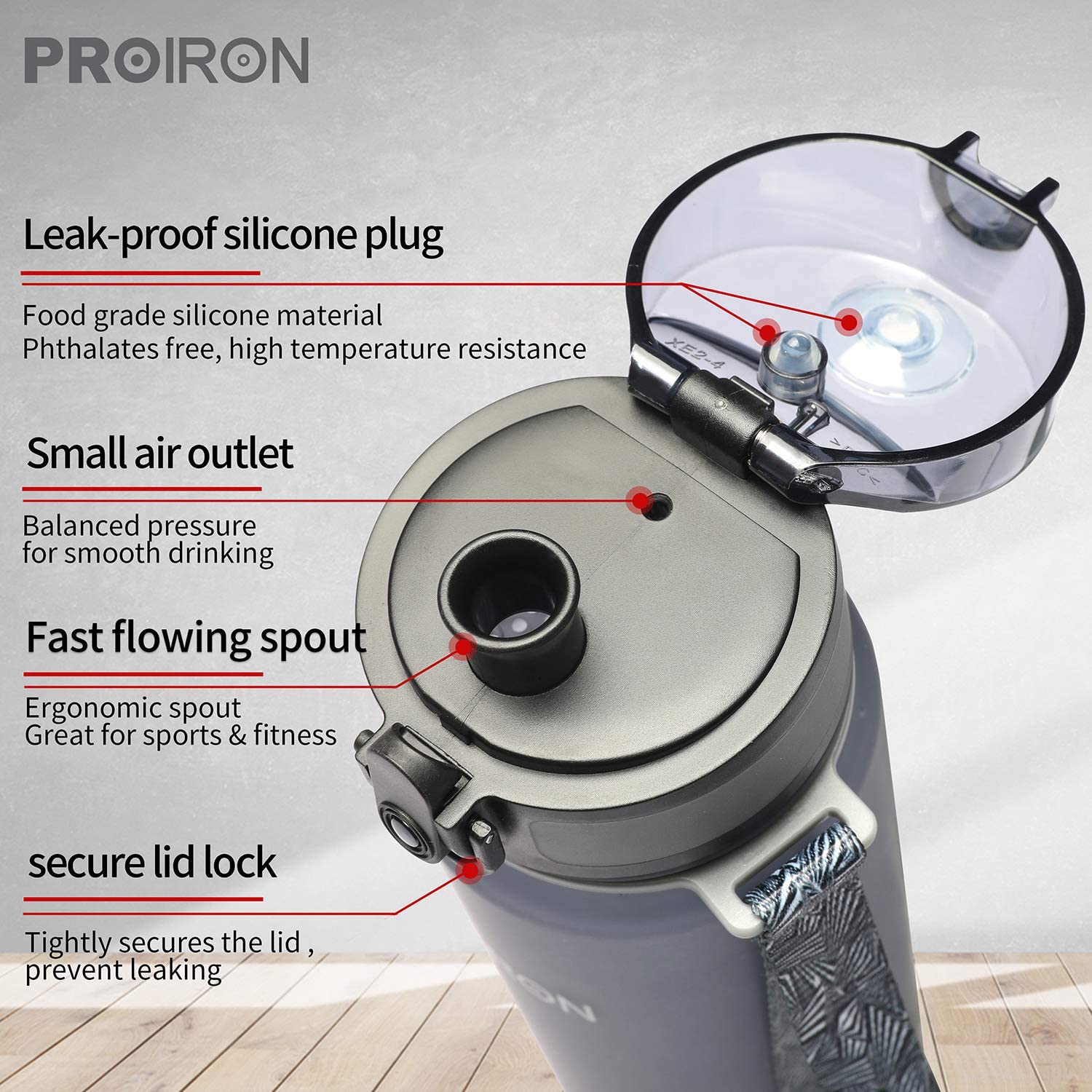 PROIRON Water Bottle 500ml for Bike Running, Cycling, Gym, Leak Proof Sports Water Bottles with Flip Top Lid - Image 3
