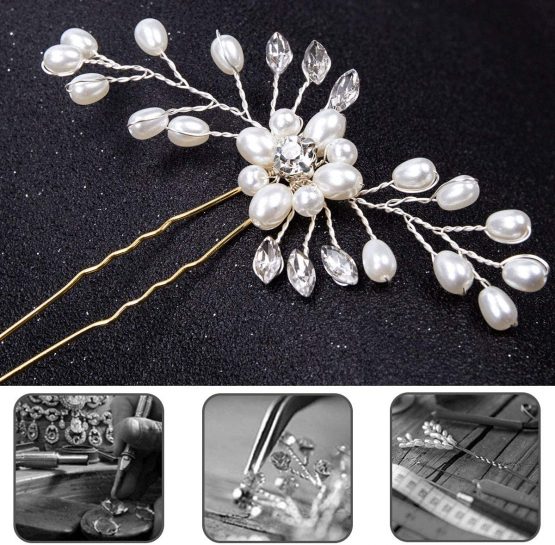 4pcs Bridal Hair Pins Pearl Rhinestone Hair Clips Jewel Hair Accessories for Wedding Prom Headpiece - Image 2