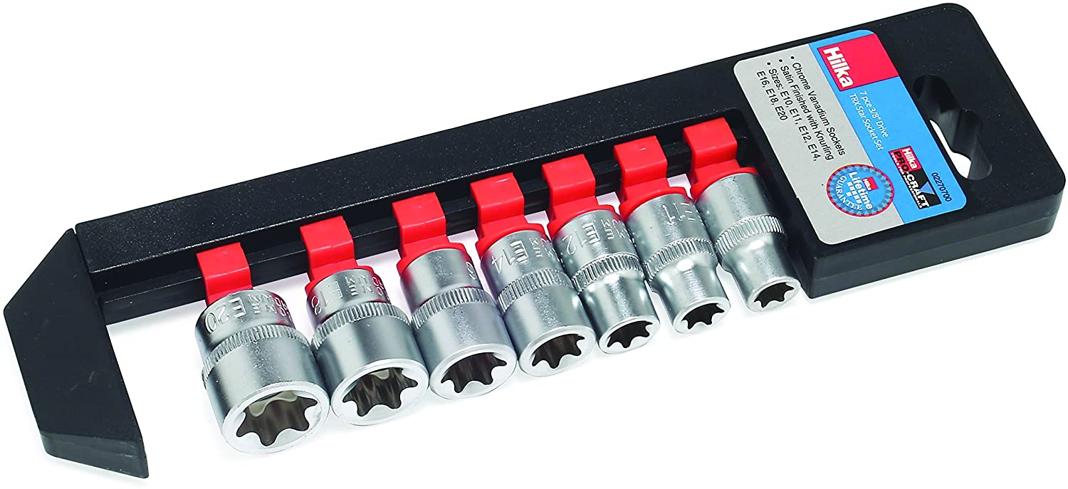 Hilka 02270700 3/8-inch Drive Pro Craft TX Star Socket Set Metric of 7 Pieces, Chrome Vanadium Satin Finish