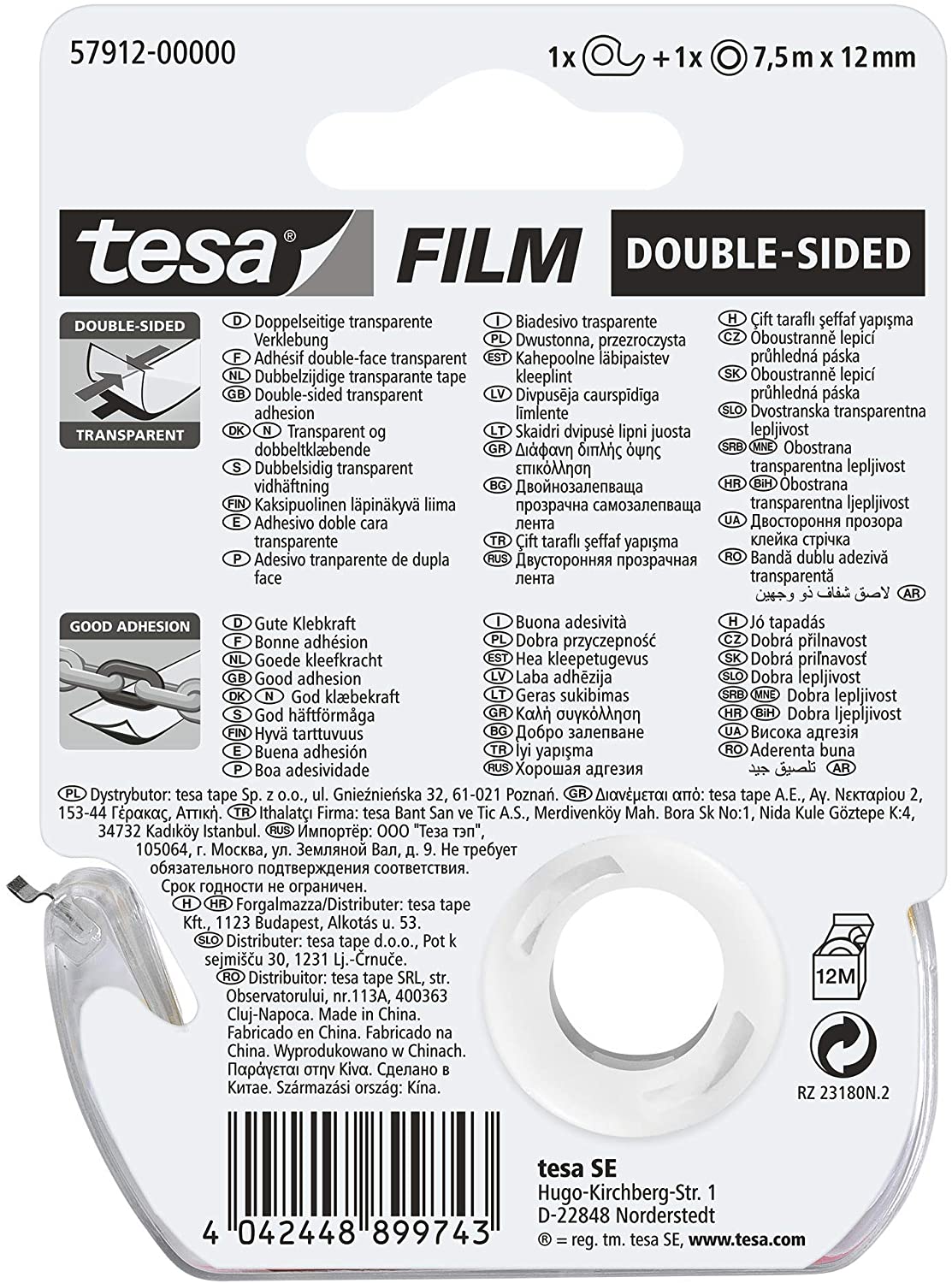 tesa 57912-00000-01 Film Double Sided Self Adhesive Tape for office Home and Hand Crafts Clear, 7.5 m x 12 mm - Image 3