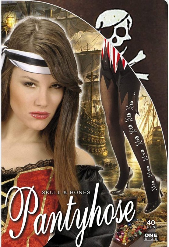 Black Pantyhose withSkulls And Bones Accessory for Buccaneer Fancy Dress - Image 2
