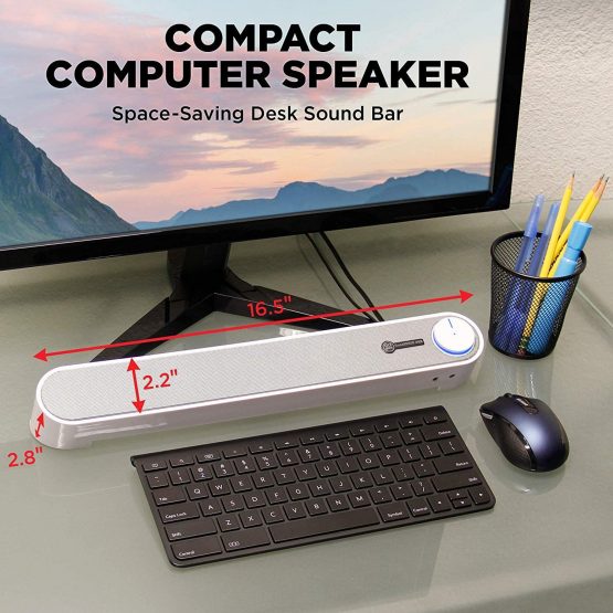 GOgroove Computer Speaker USB Soundbar - USB Powered Mini PC Sound Bar with Easy Setup Wired AUX, Stereo Audio, Microphone Port, Volume Control Knob, Under Monitor Design for Desktop (Blackout) - Image 3
