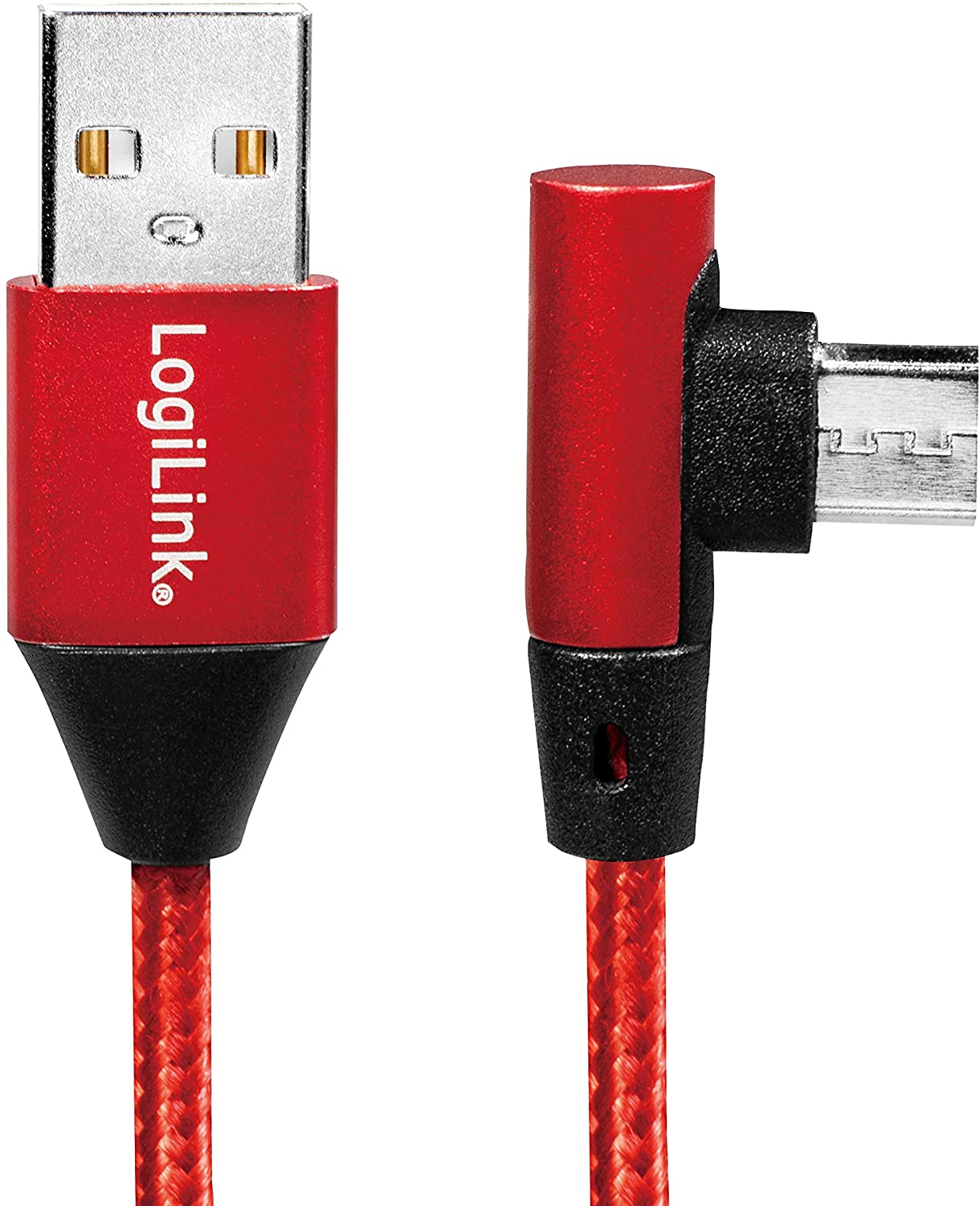 LogiLink USB 2.0 Connection Cable USB (Type A) to Micro-USB 90° Angled Red 0.3 m, 0,3m - Image 2