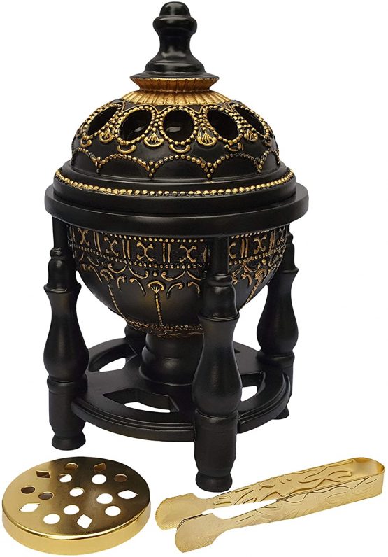 am Incense Burner Charcoal Bakhoor Burner Frankincense Resin - Height 7.28 Inches Lavish 4P Black