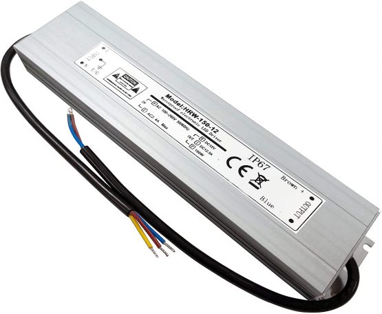 YAYZA! 1-Pack Compact Ultra-Slim Waterproof IP67 12V 12.5A 150W Low Voltage LED Driver Transformer Universal AC DC Switching Power Supply Indoor Outdoor Adapter