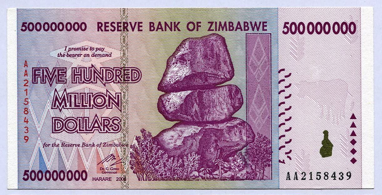 Zimbabwe Pick No: 82 2008 500 Million Dollars (Collectors Banknotes), Multicoloured, Medium