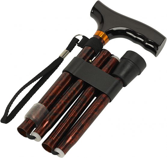 Homecraft Folding Coloured Walking Stick with Wooden Handle, Lightweight Adjustable Walking Cane for Balance, Mobility Aid, Walnut, 73 x 82cm - Image 2