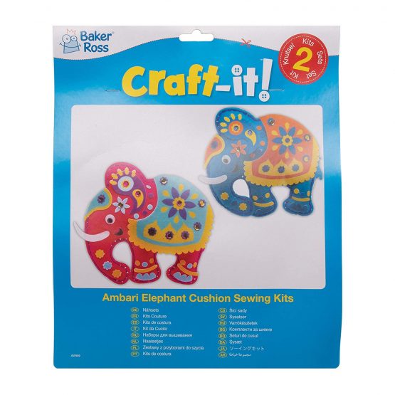 Baker Ross AW989 Ambari Elephant Cushion Sewing Kits, Arts and Crafts for Kids (Pack of 2), Assorted - Image 4